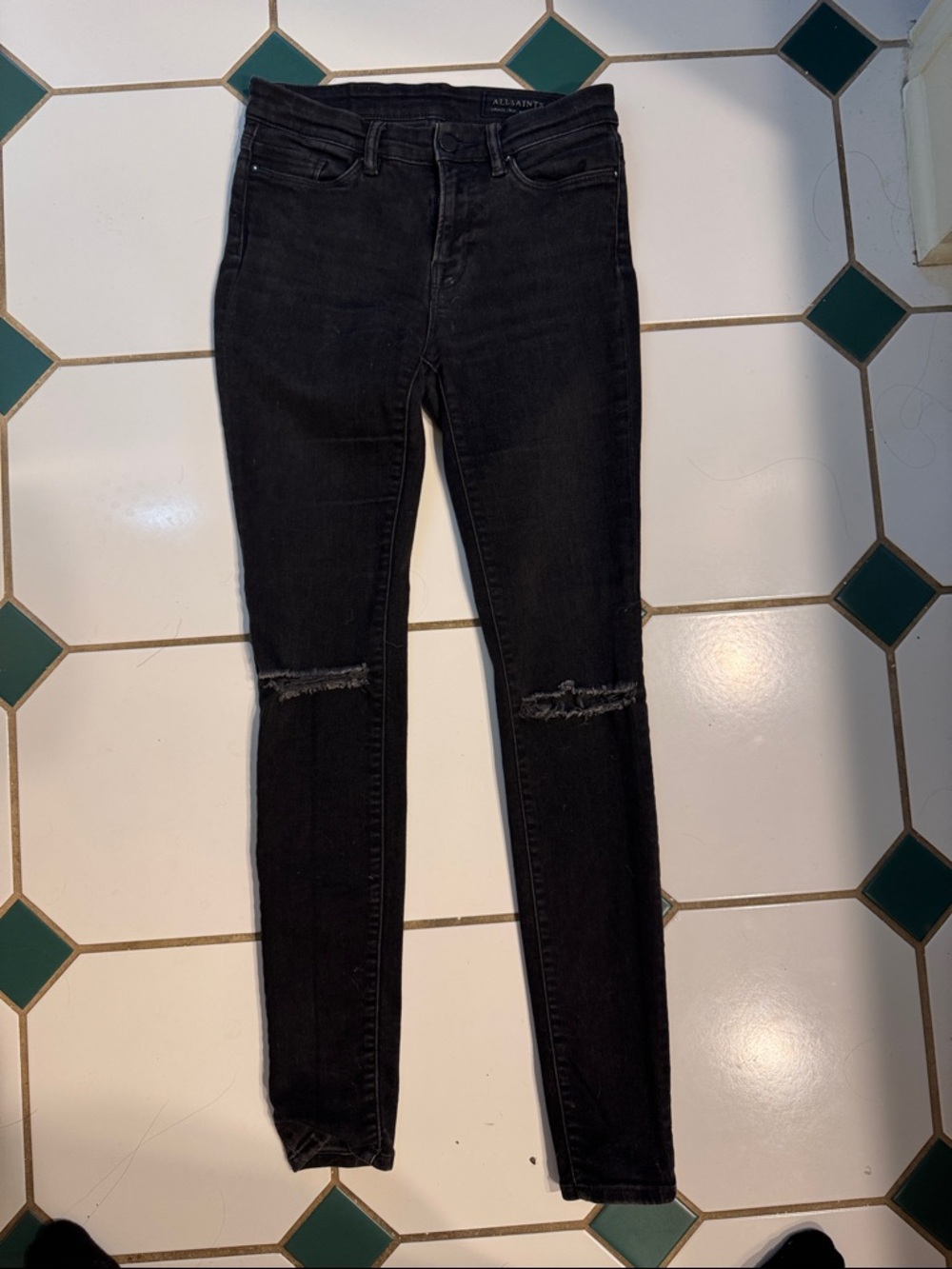 AllSaints Black Denim Jeans with Branded Waist Label - Picture 3 of 4
